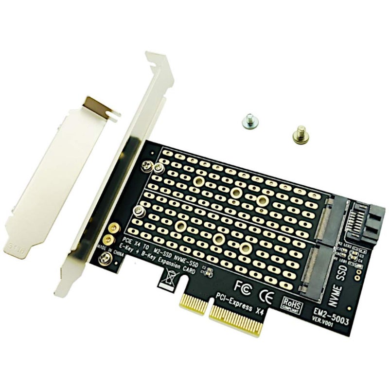 JacobsParts M.2 to PCIe NVMe and SATA SSD Dual M Key and/or B Key Adapter Card 2242 2260 2280 M2 Drive to Desktop PCI Express x4 x8 x16 Slot, Includes Brackets - Image 1